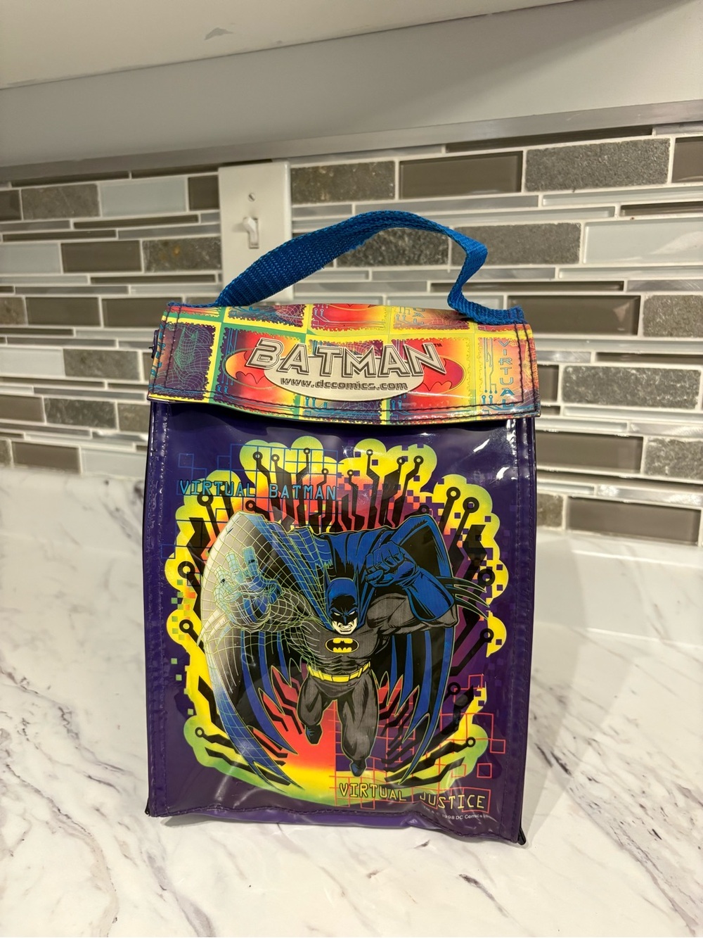 Vintage Batman Virtual Justice lunch kit soft sided lunch sack 1998 DC Comics